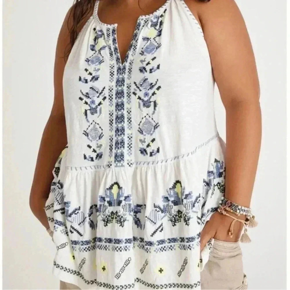 Maeve Anthropologie Neela Babydoll Tank Top Embroidered Boho Size Small - Picture 2 of 7